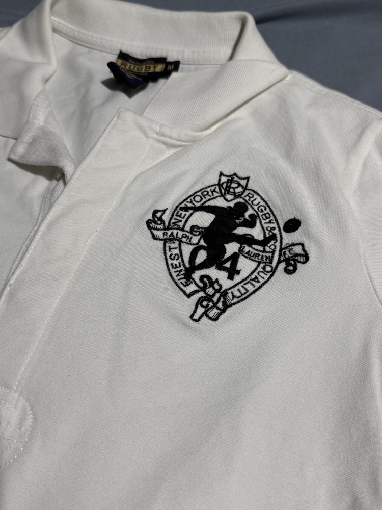 Ralph Lauren Rugby White Polo Shirt M Womens Short Sleeve Collared Logo Knit