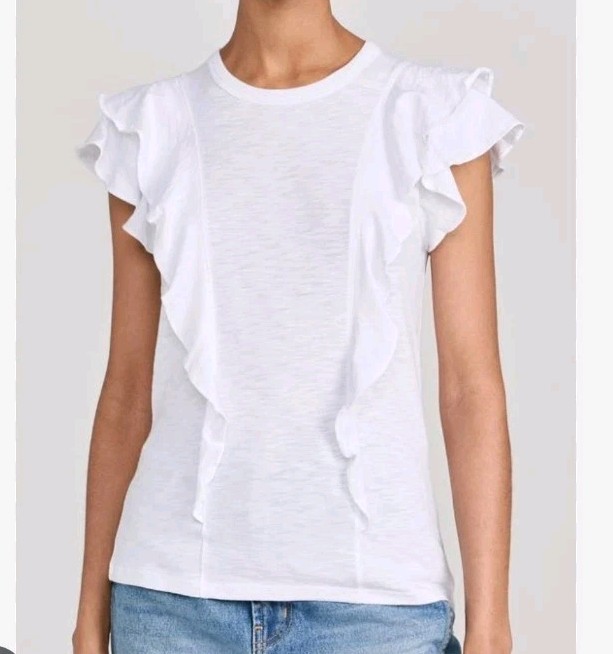 Veronica Beard White Bea Ruffle Short Sleeve T-shirt In Women's Size XS.