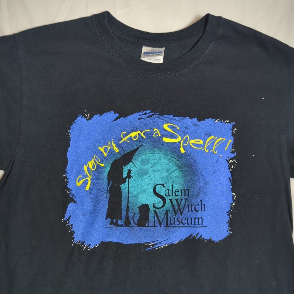 SALEM WITCH TRIALS Vtg MASSACHUSETTS Black Graphic T-SHIRT Adult XS S Youth M L