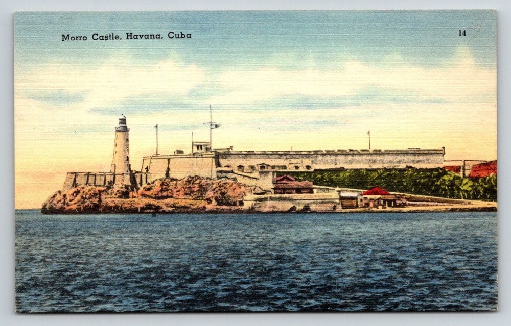 Morro Castle Havana Cuba Vintage Linen Postcard Lighthouse Fortress