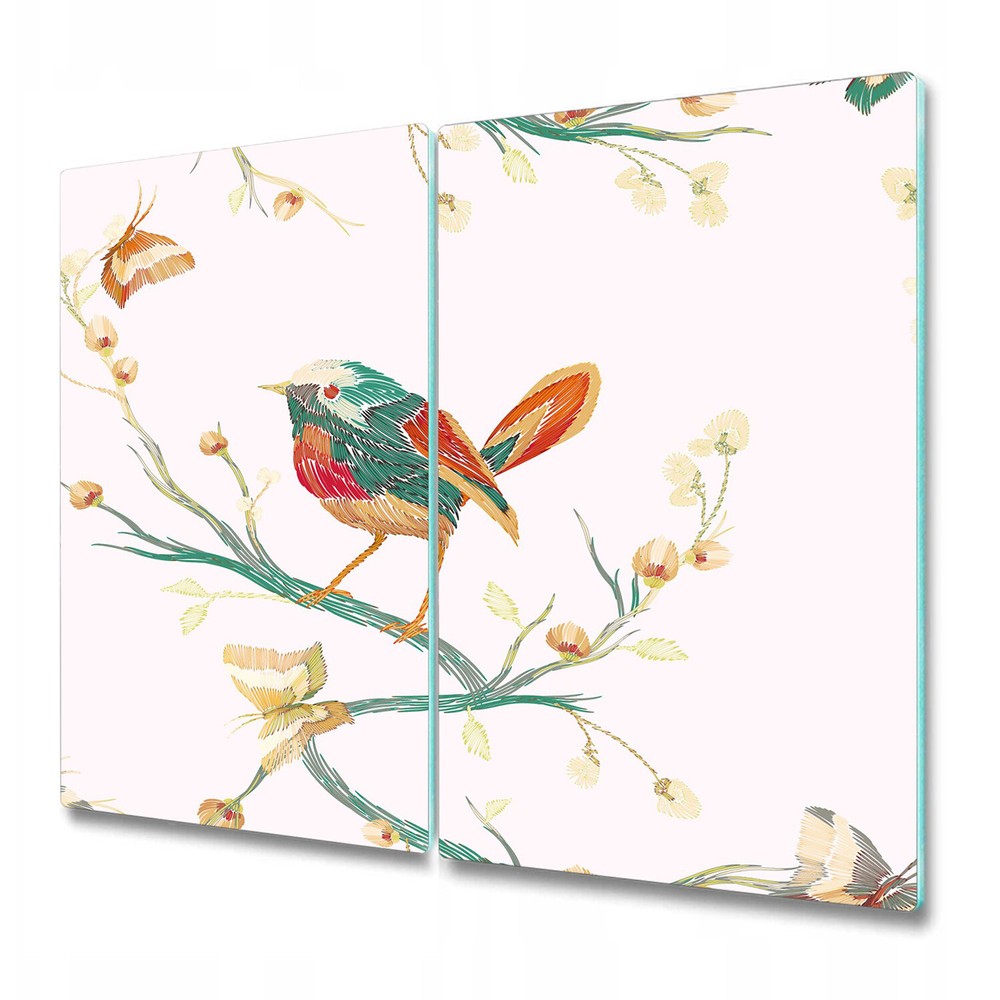 Glass Cutting Serving Board Worktop Saver Vintage branch birds pink 2x30x52