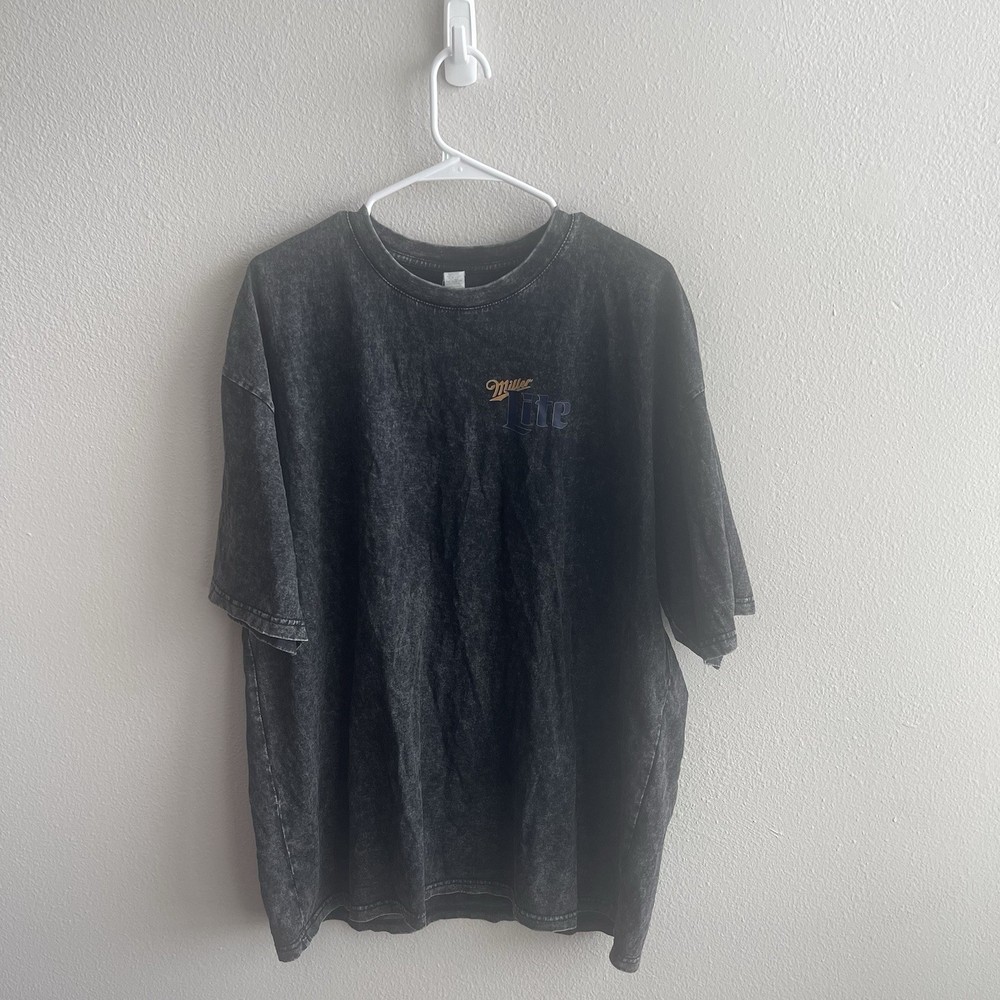 Miller Lite T Shirt Mens XL Black Acid Wash Beer Graphic