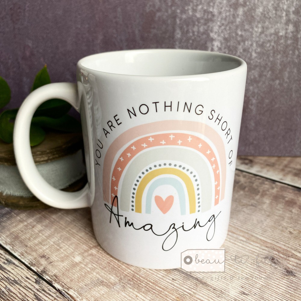 Personalised You Are Nothing Short Of Amazing... Pastel Rainbow Quote Mug Coffee