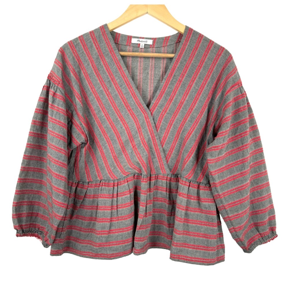 Madewell Striped Bubble-Sleeve Peplum Top preppy 90s sz M