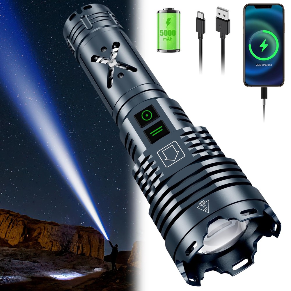 Rechargeable LED Flashlights 2500000 High Lumens,High Powered Flashlight Supe...