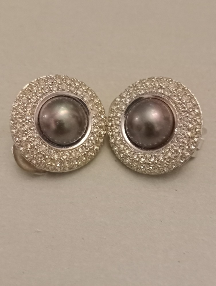 Chris Dior Crystal Silver Tone Clip Earrings