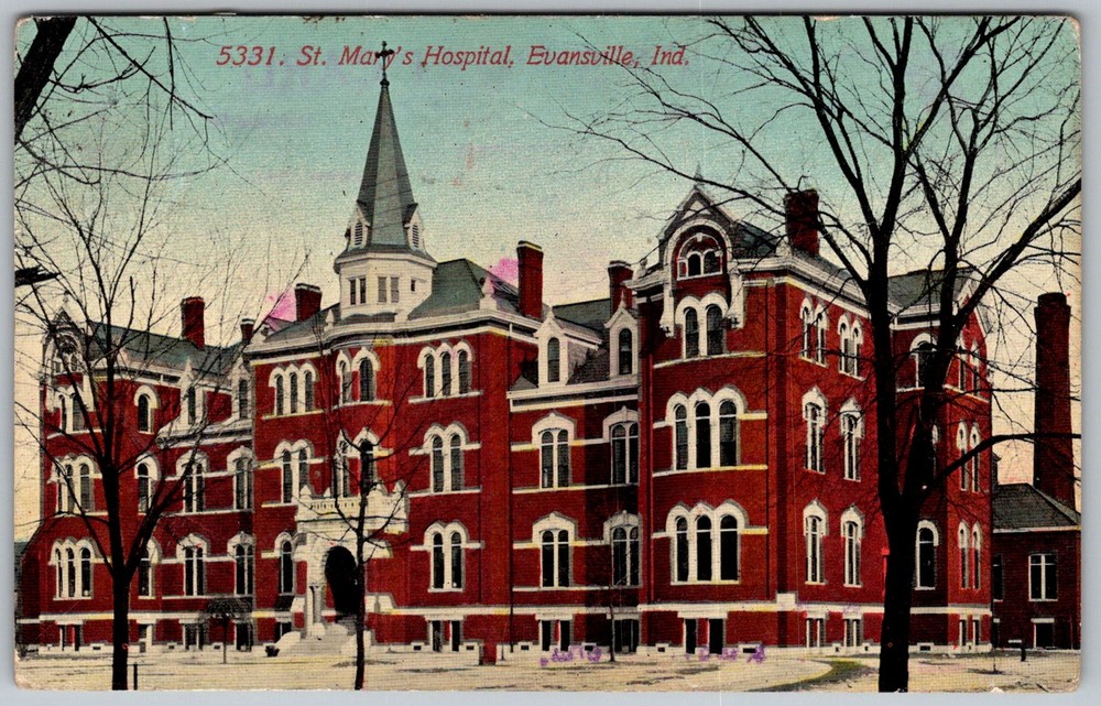 Antique Postcard St Mary's Hospital Building Evansville, 1910s