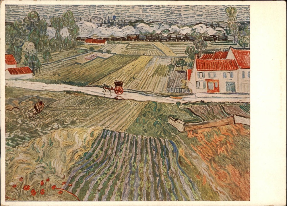 Landscape Auvers sur Oise France vintage art postcard x803