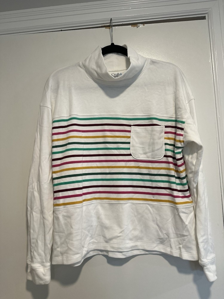 Croft & Barrow Mock Turtleneck Top Multicolor Striped Womens Long Sleeve Pocket