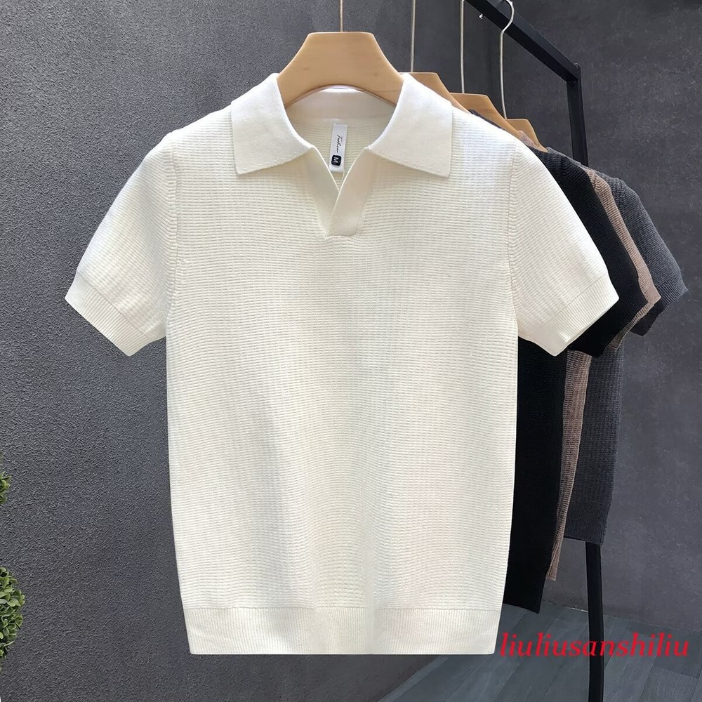 Short-sleeved Sweater Men's Summer New Fashionable Slim Lapel Knitted Shirt