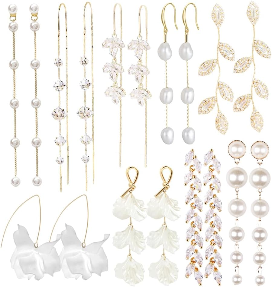 9 Sparkling CZ Tassel Drop Earrings Stylish Dangle Threaders for Women