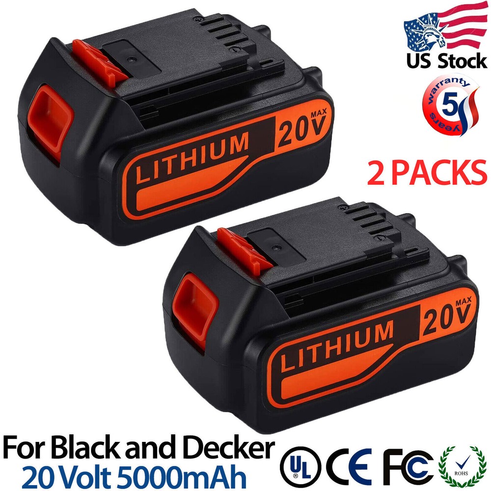 Black and Decker 2-Pack 5.0Ah 20V LB2X4020 Replacement Lithium Battery for LBXR20 LBXR20B-2 Tools