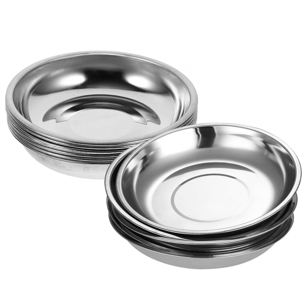 Stainless Steel Mini Appetizer Plates, Set of 10, Round Dipping Bowls for Sauces
