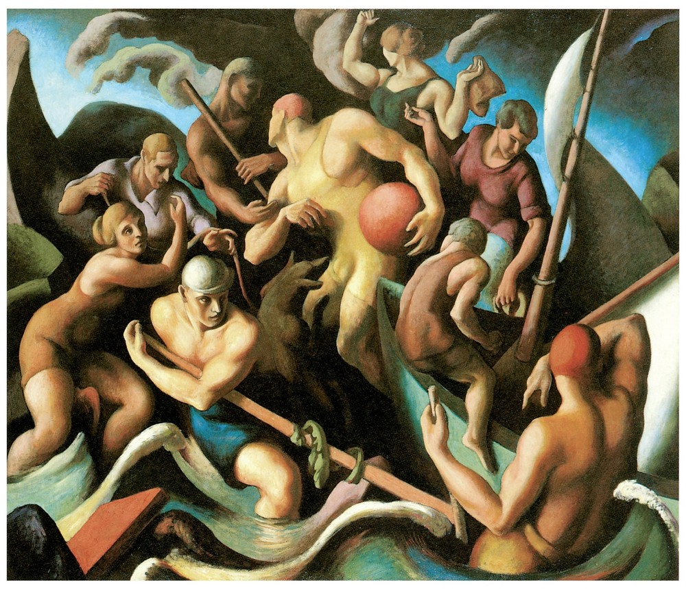 Decoration Poster. Benton painting People of Chilmark.Canoes.Home wall design