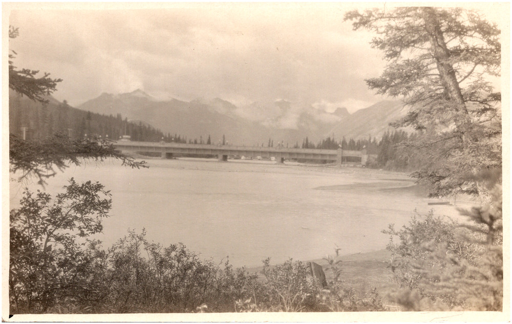 Bow River Bridge & Tunnel Mountain Banff Alberta Canada 1920s RPPC Postcard.