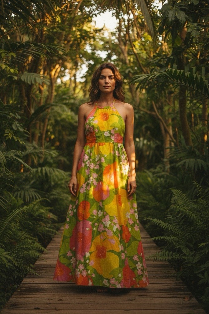 Malia Honolulu Hawaii Maxi Dress Size XS 0 Floral Retro Tiki Boho