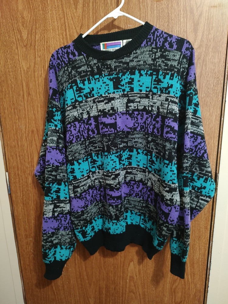 VTG 90s SWEATER GRAPHIX Knit Sweater Acrylic Abstract Adult Size XL-image