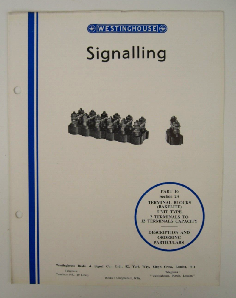 Westinghouse Signalling Parts Brochure Terminal Blocks Bakerlite 1949