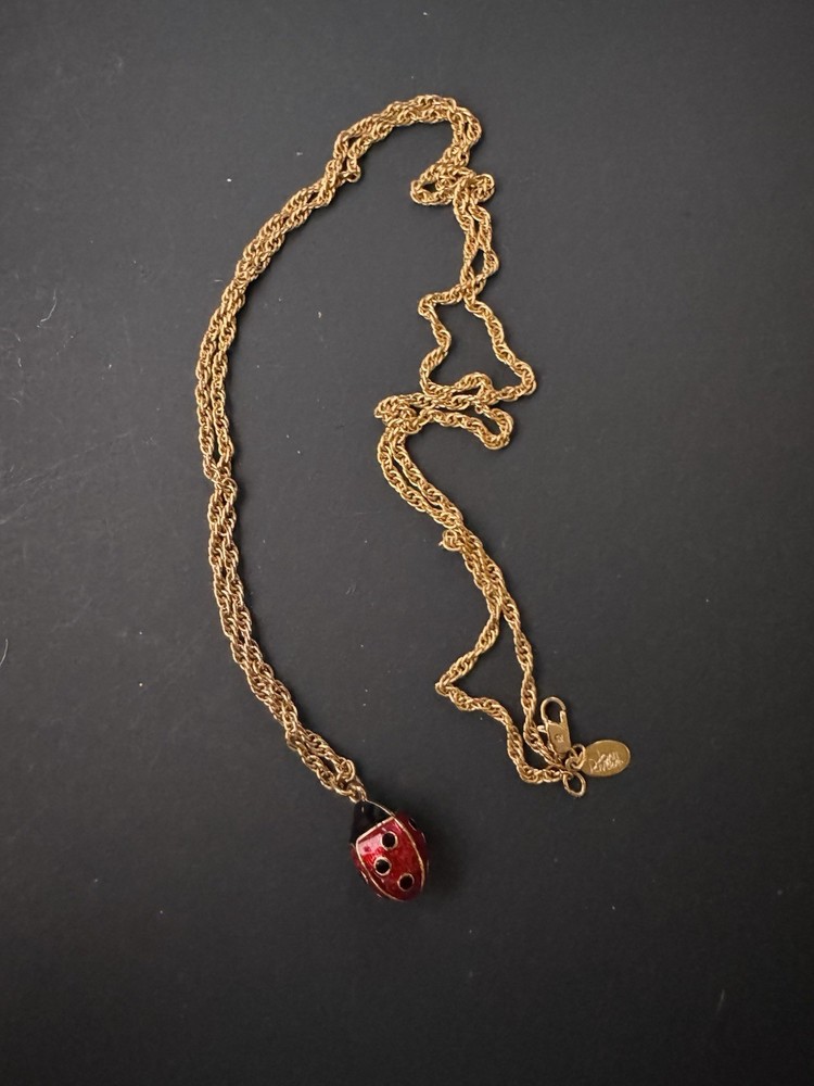 Vtg Joan Rivers Ladybug Enemal Pendant Necklace