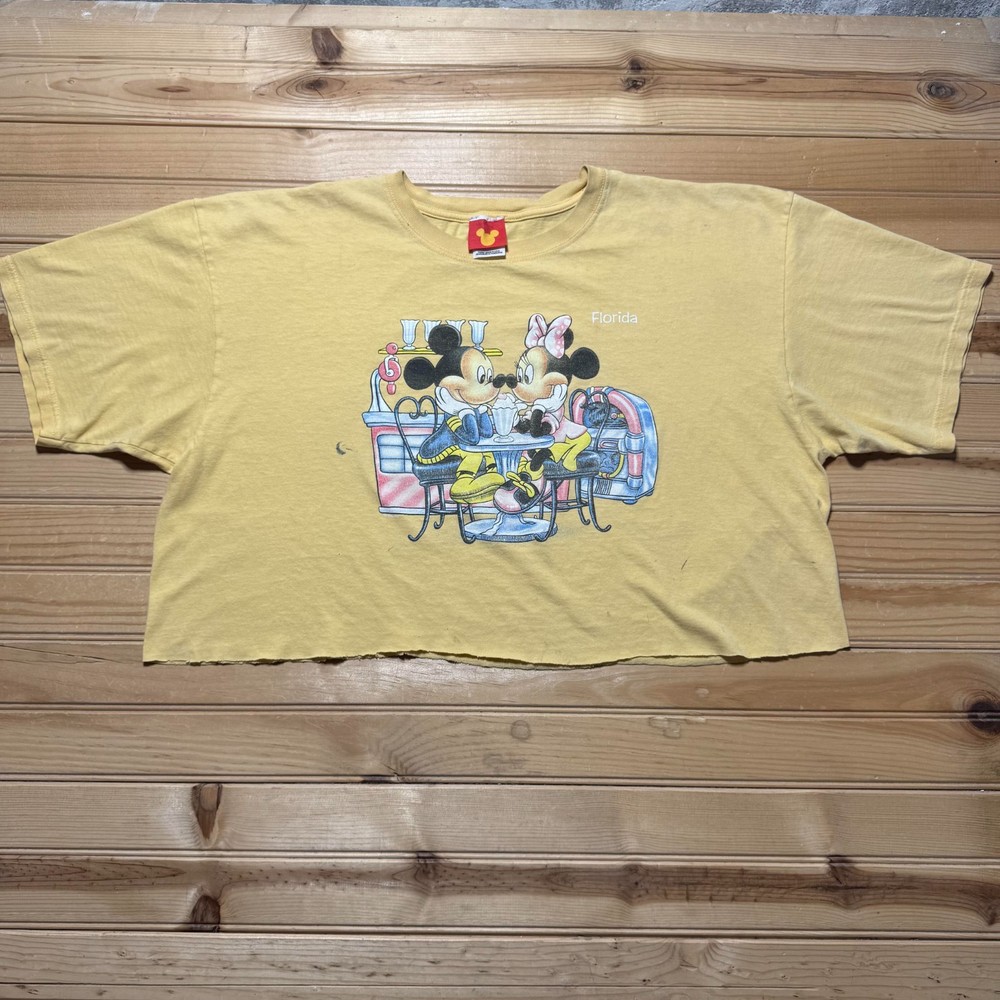 Vintage 90s Disney Mickey & Minnie Mouse Florida Souvenir Cropped Shirt USA 2XL