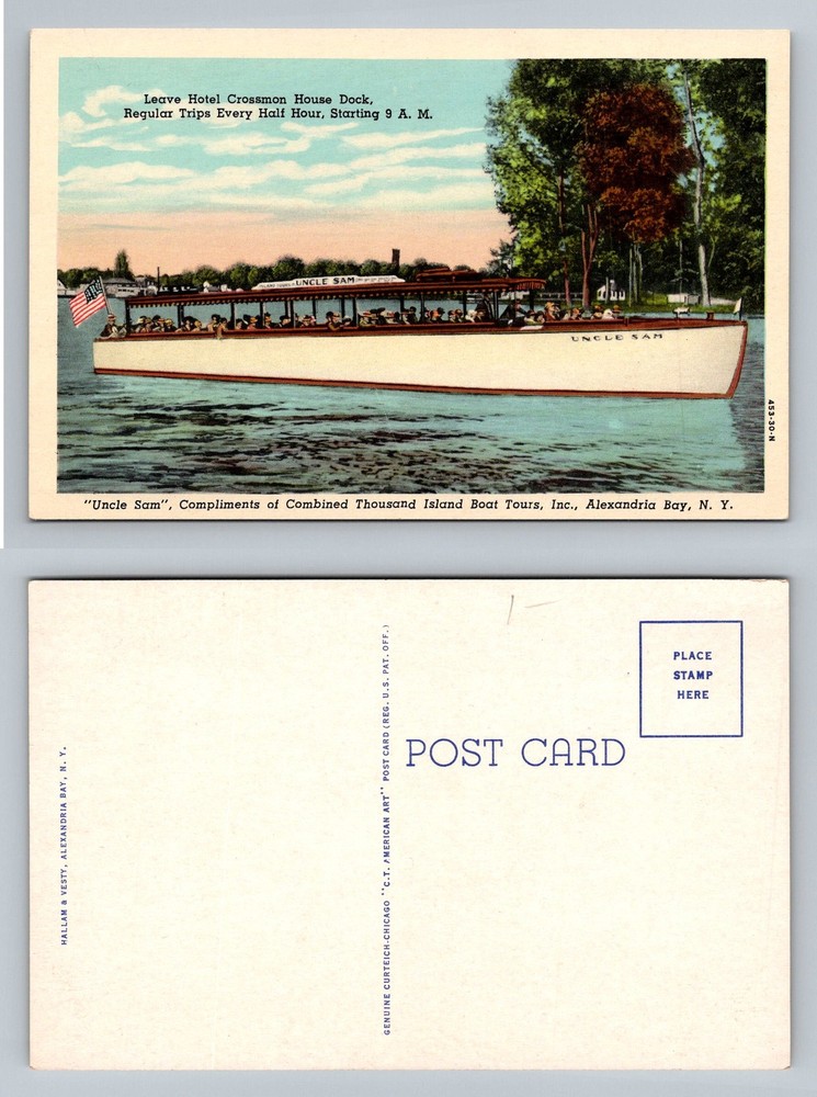 Alexandria Bay, NY-New York Uncle Sam Thousand Island Boat Tour Vintage Postcard