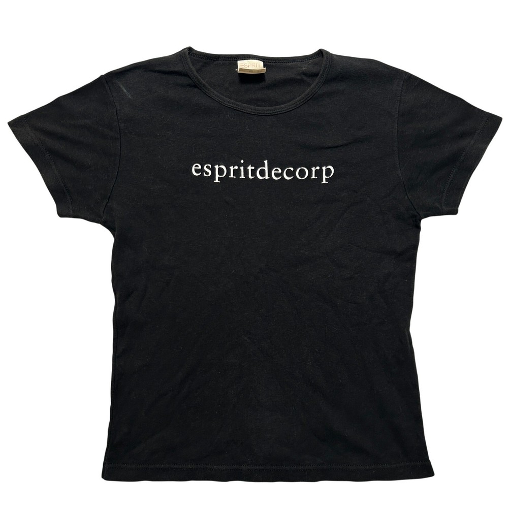 VTG Y2K 00's Esprit Made in USA Cotton Short Sleeve Baby Tee Black White Size L