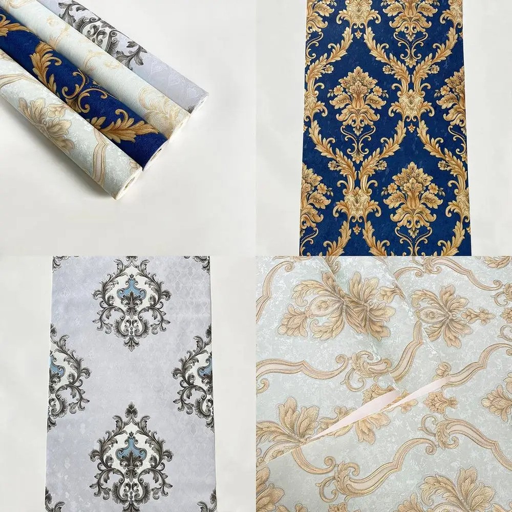 Luxury 3D Embossed Wallpaper Blue Floral Design for Bedroom Living Room Hotel