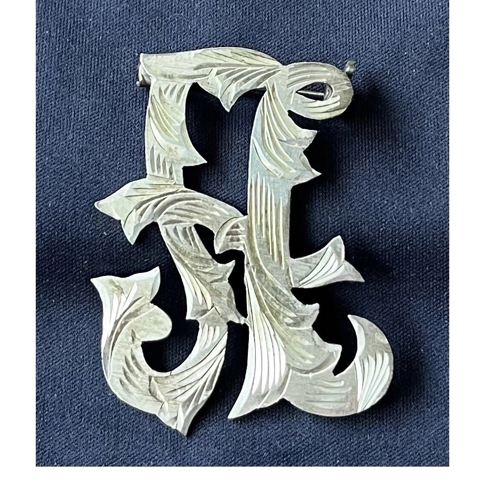 Vintage Sterling Silver Monogram Brooch Pin, Signed 925, Mexico, 1.75in