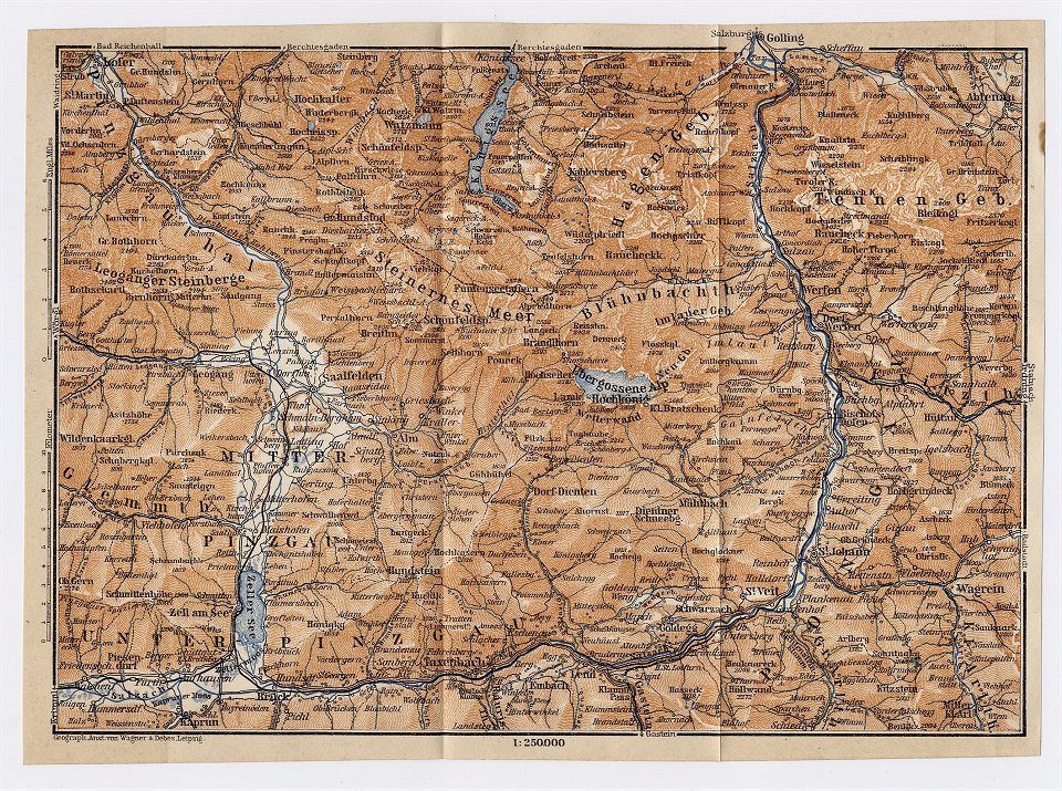 1911 Antique Map Of Pinzgau / Taxenbach / Salzburg / Austria