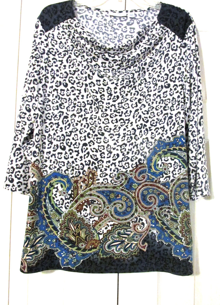 Women's Susan Graver L Draped Neckline Animal Print Paisley Tunic Top