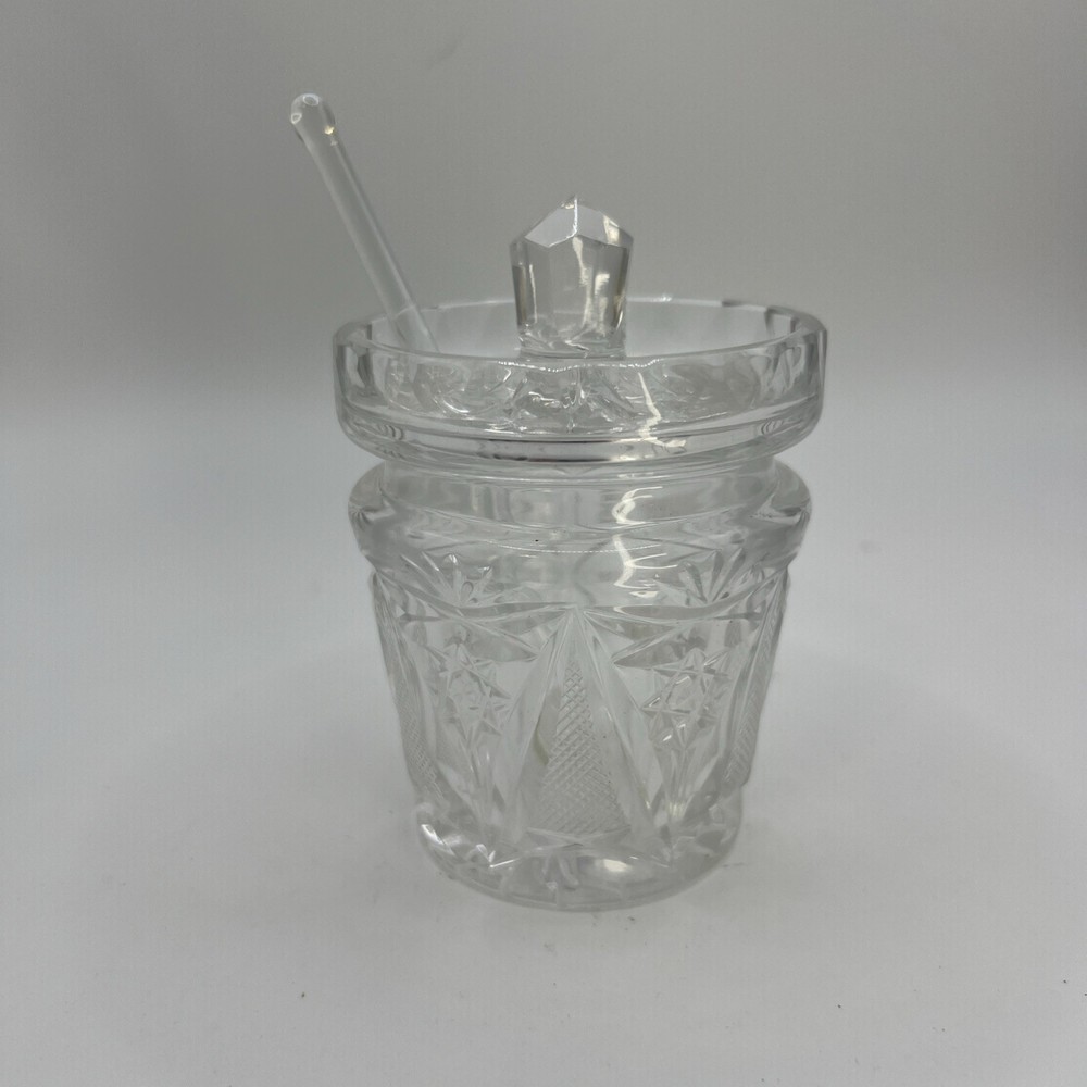 Vintage Glass Mustard, Honey or Jam Condiment Jar with Lid And Spoon