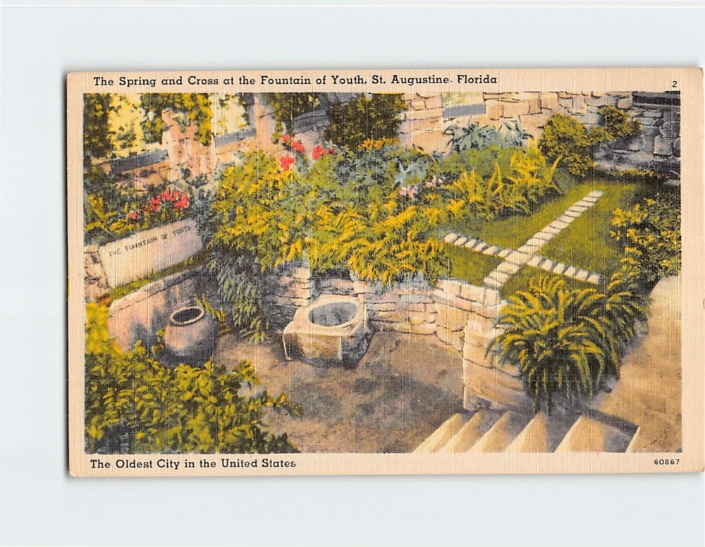 Postcard Spring and Cross Fountain of Youth Saint St. Augustine Florida USA