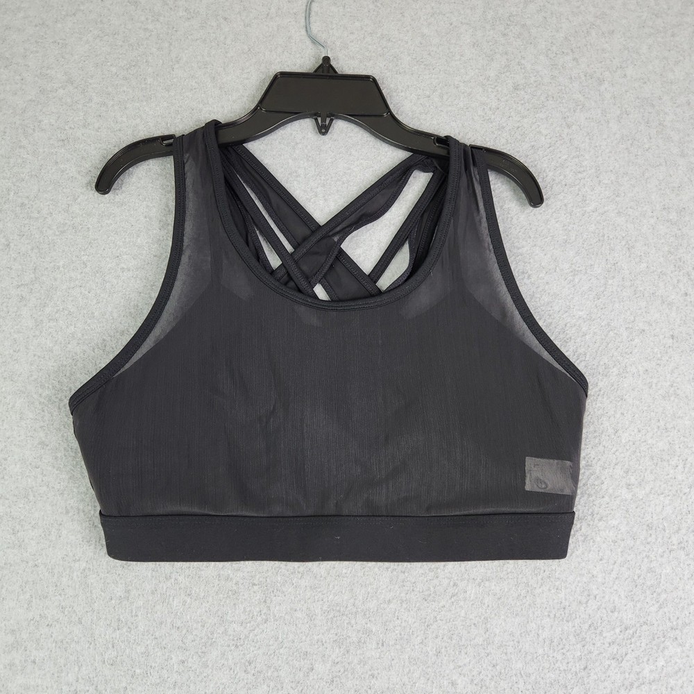 Fabletics Sports Bra Womens Large Black Mesh Overlay Gym Workout Crisscross Back