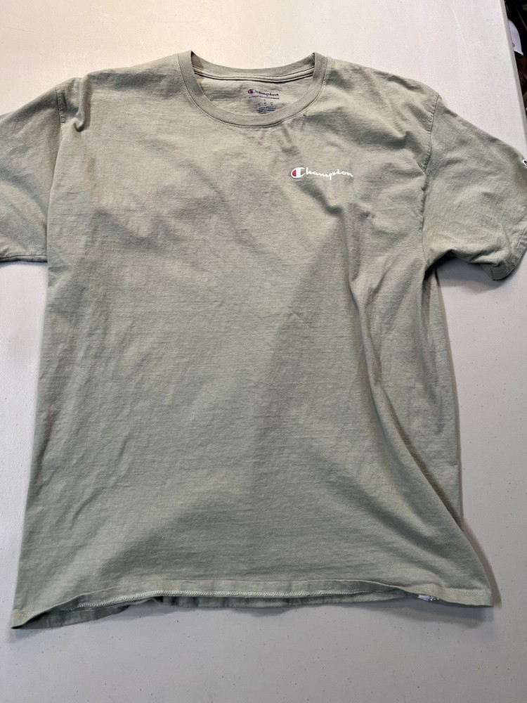 Champion Script Logo T-Shirt Mens Large Green Short Sleeve Casual Tee