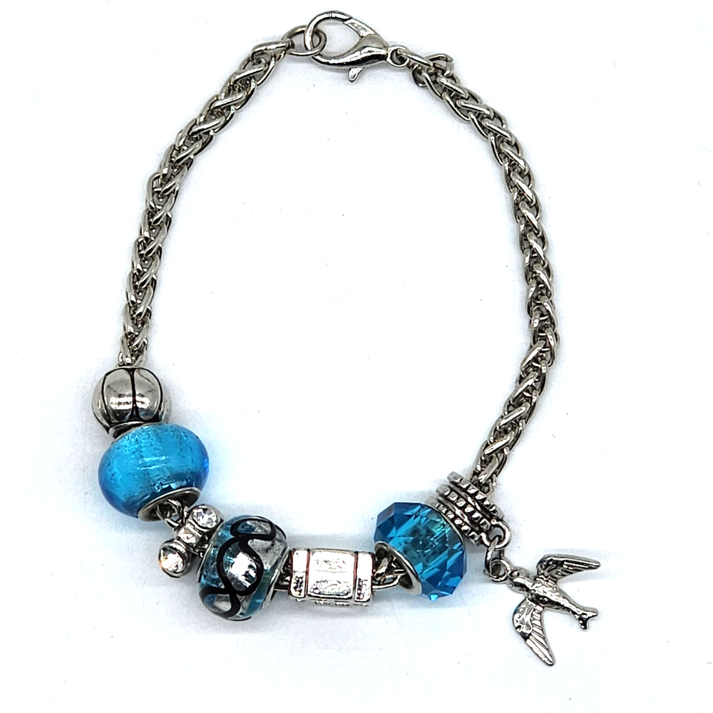 Faithfully Silver Tone Charm Bracelet with Cross and Bird 7.5 Inch Gift