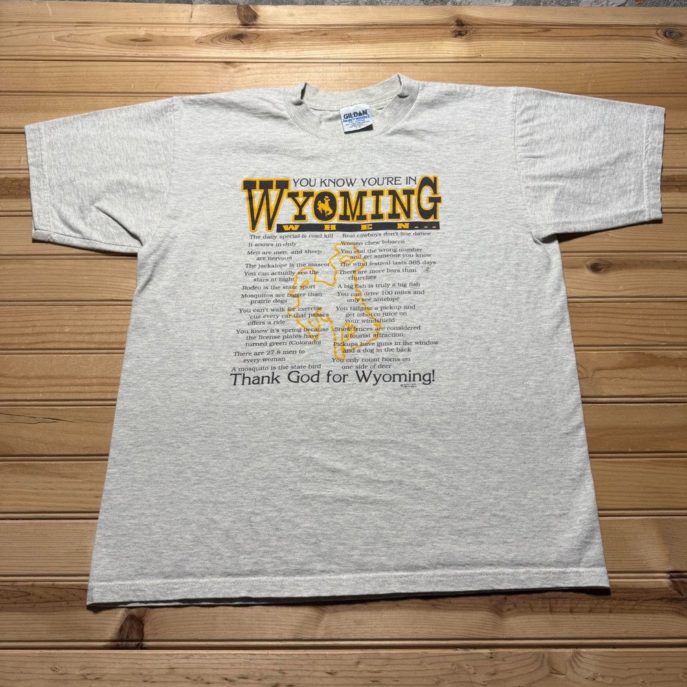 Vintage 90s You Know You're In Wyoming Humor Graphic Souvenir T-Shirt USA Large