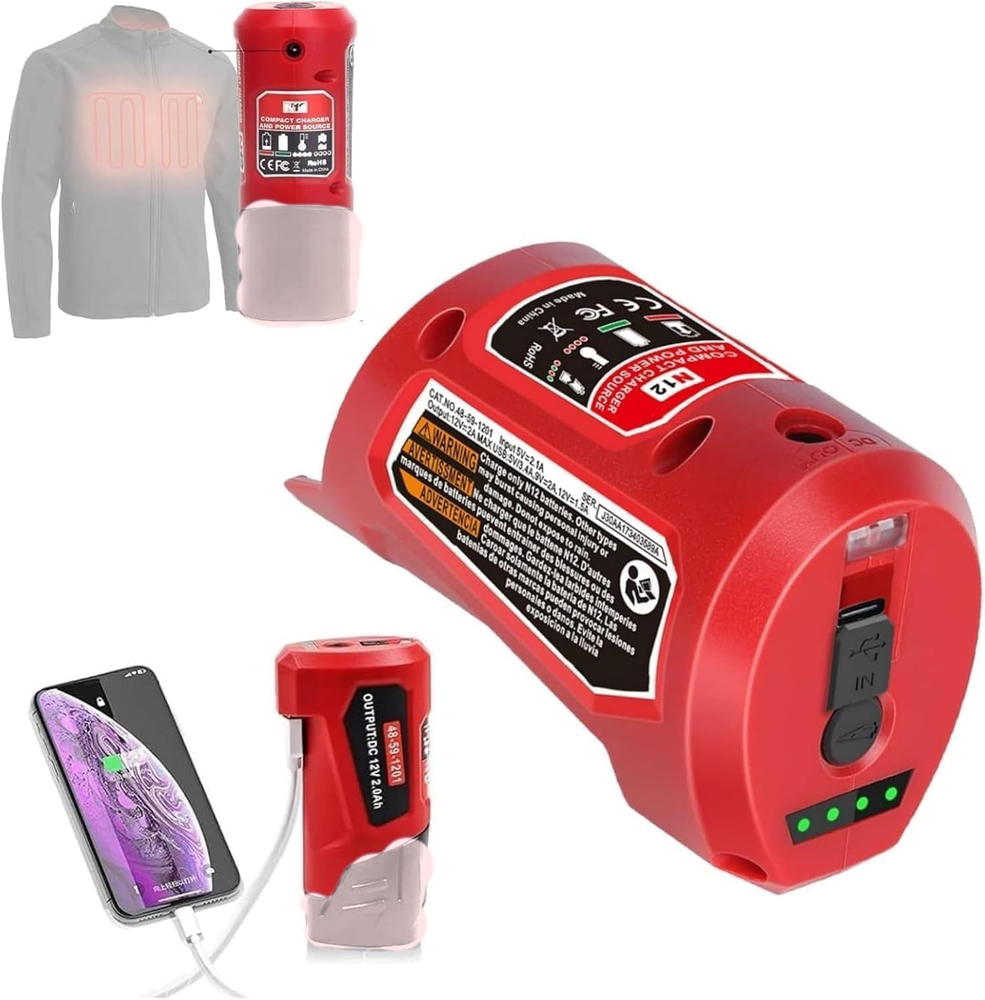 Milwaukee M12 12V Power Adapter with USB-C DC Port for Heated Jackets