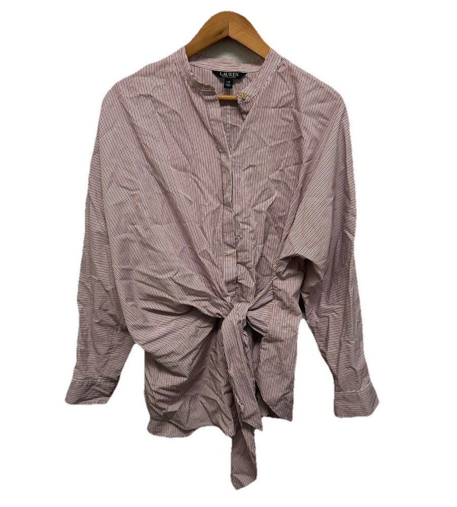 Lauren Ralph Lauren Red Striped Bow Tie Long-Sleeve Blouse Size Large Office Top