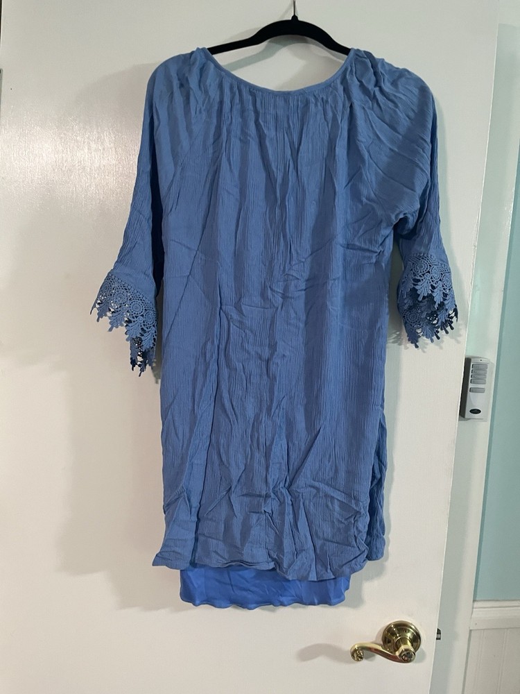 Cynthia Rowley Womens Blue Solid Rayon Woven Tunic Blouse Scoop Neck M
