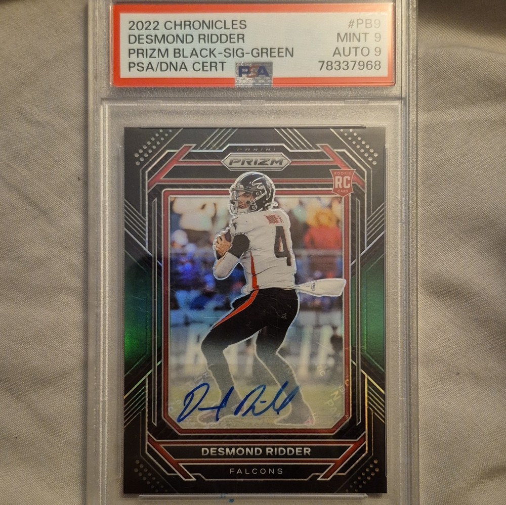 Panini 2022 Chronicles Prizm Black Desmond Ridder RC Auto Green /49 PSA 9
