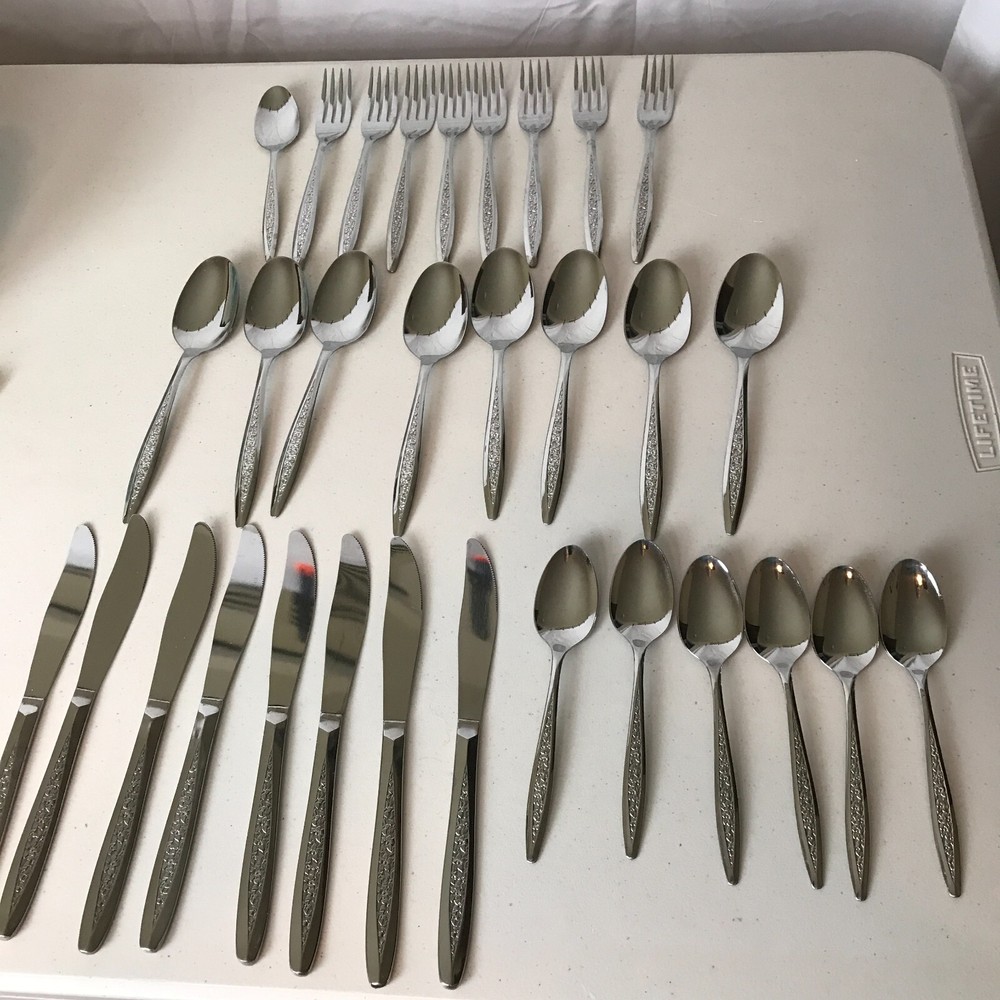 Vintage Superior Stainless Steel Flatware Radiant Rose 31-Piece USA Set