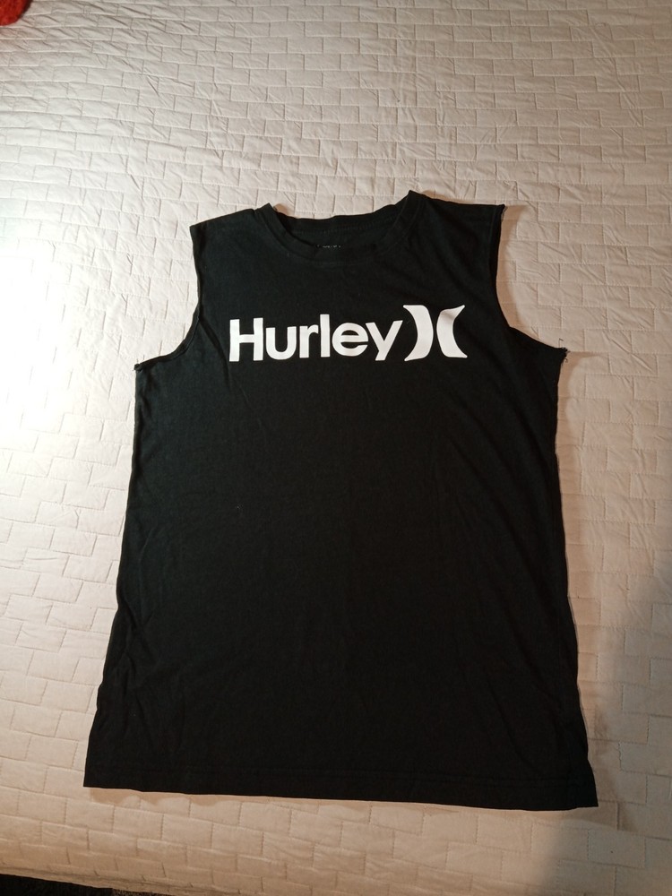Hurley M Black Cotton Knit Graphic Logo Sleeveless Crew Neck T-Shirt