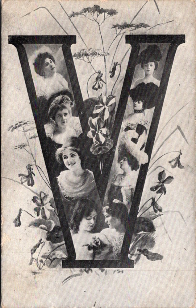 Vintage Letter V Women Portraits Postcard Dublin GA Postmark 1900s Lee