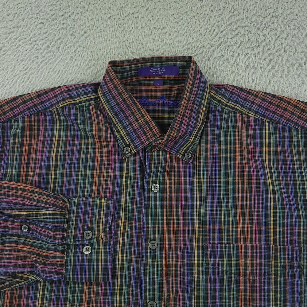 Alan Flusser Shirt Mens Large Multicolor Plaid Long Sleeve Button Down Casual