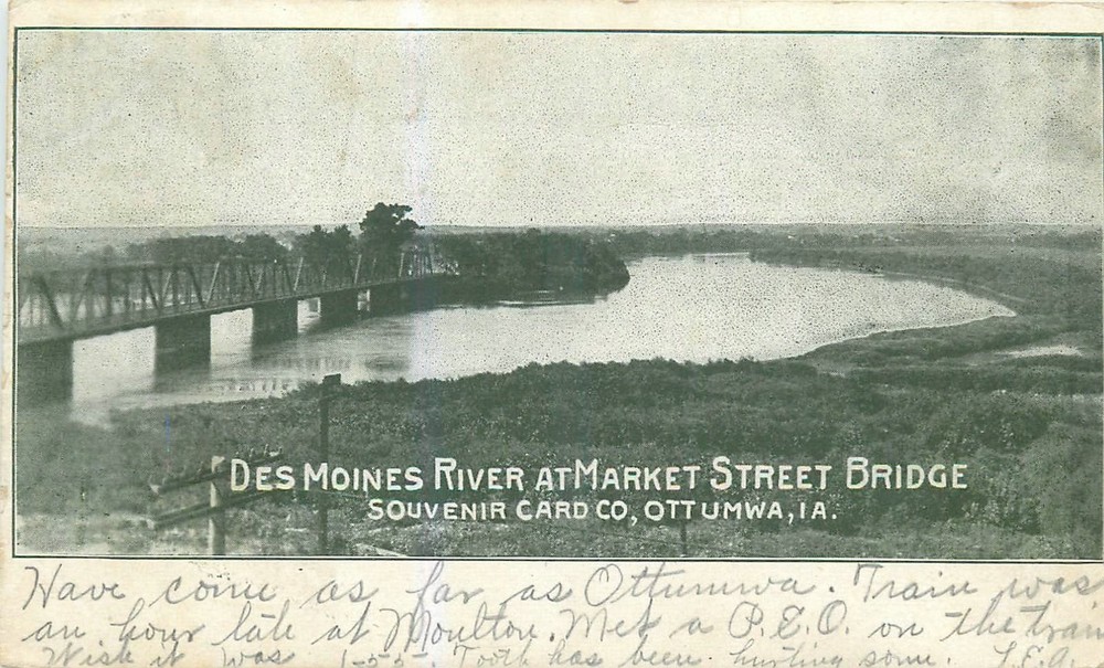 1907 Ottumwa Iowa Des Moines River Market St, Bridge undivided Postcard 26-1162