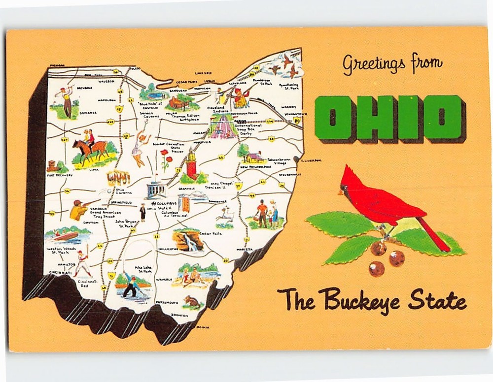 Postcard Pictorial Map Greetings from Ohio USA