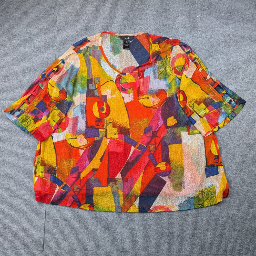 Ali Miles Blouse Womens 2X Mesh Art To Wear Avant Garde Semi Sheer Lagenlook