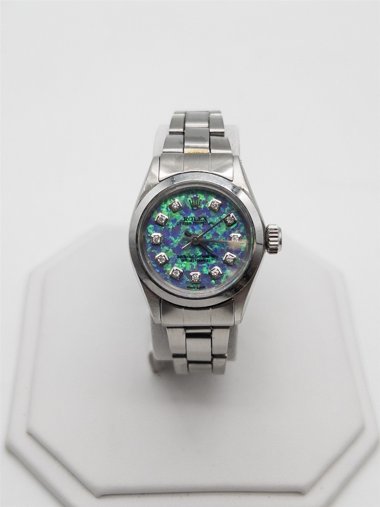 $10,000 ROLEX OYSTER PERPETUAL 24mm SS BLACK OPAL DIAMOND Ladies Watch SERVICED