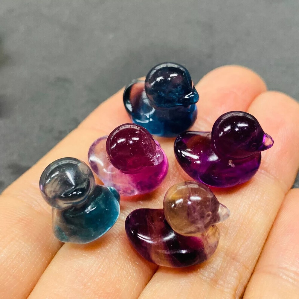 Natural Colorful Fluorite Quartz Mini Duck Hand Carved Healing Crystal Set 5pc