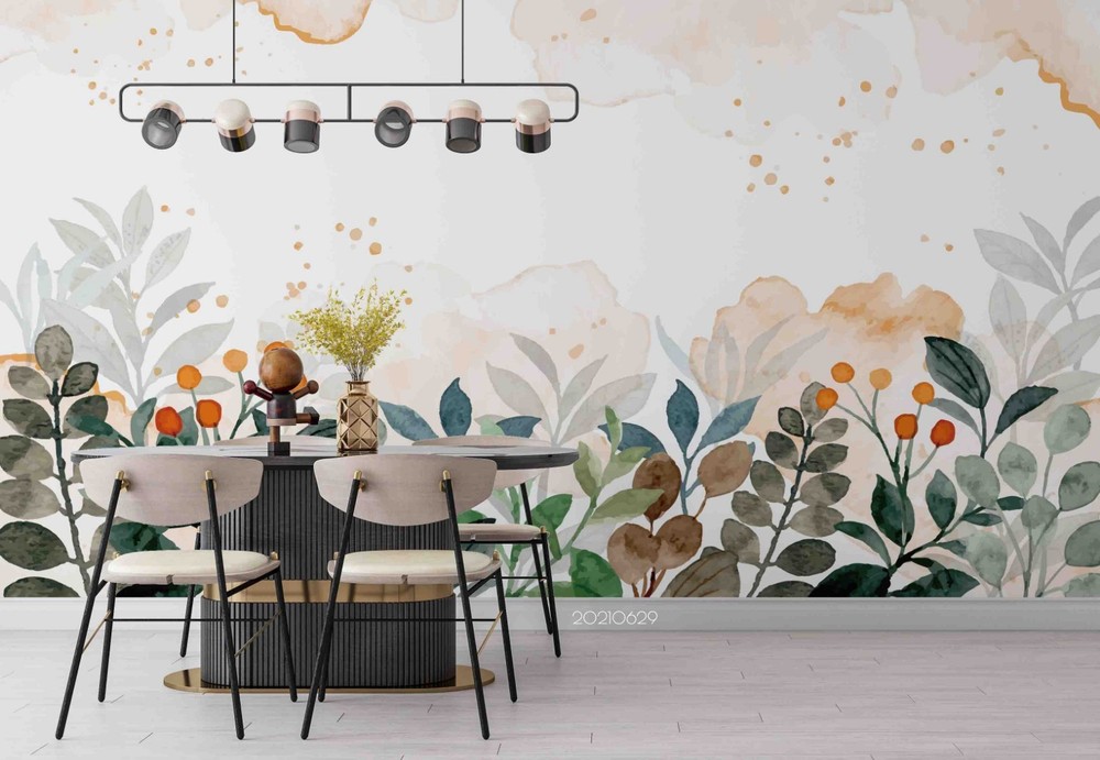 3D Plant Leaves Watercolor Wall Murals Wallpaper Murals Wall Sticker 3